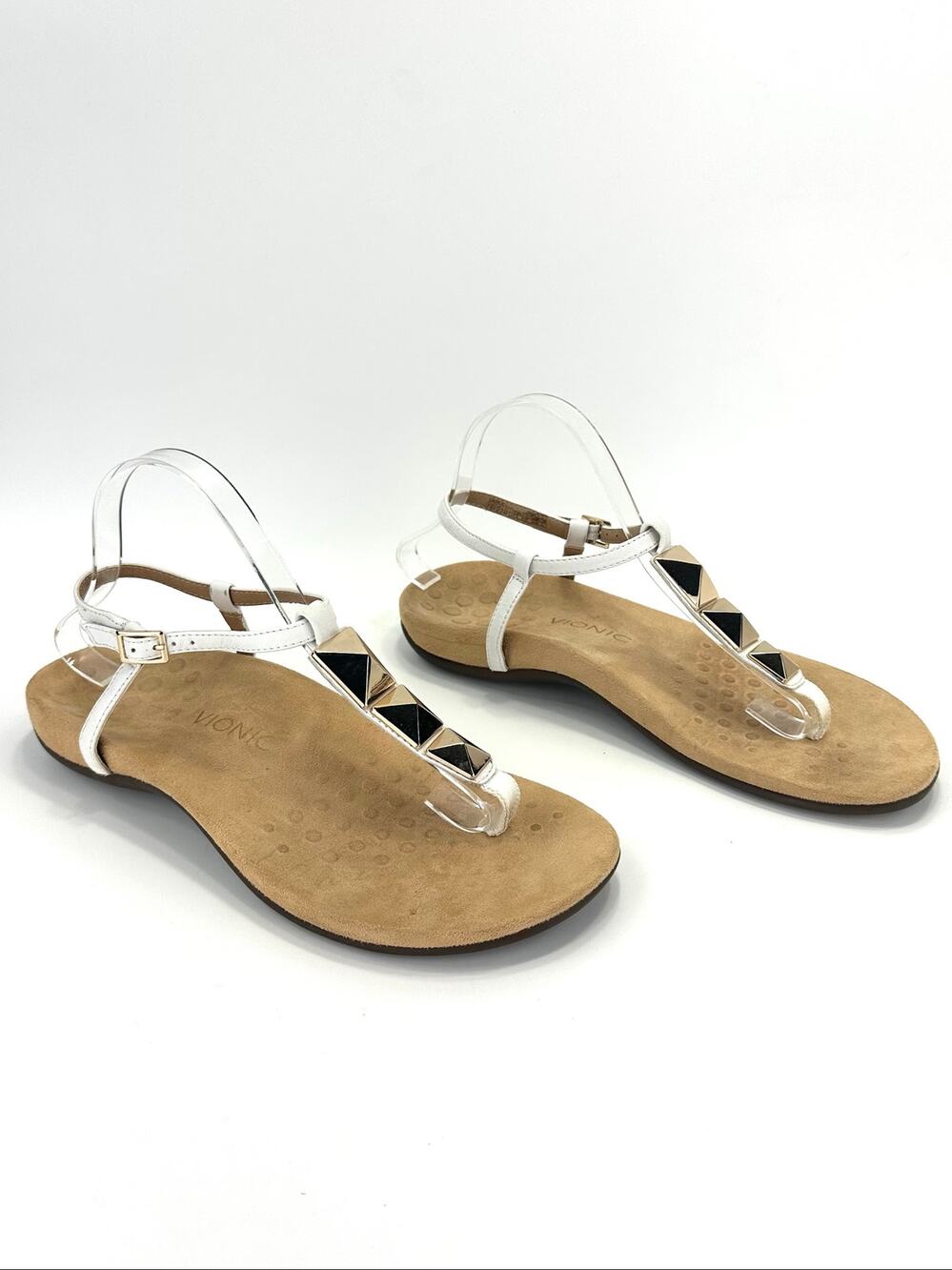 Vionic Nala Orthotic Arch Support Sandal Size 10W/42 White Leather Thong T-Strap